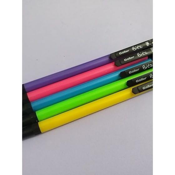 Imagem de Kit 12 lapiseiras 0.7mm neon com borracha papelaria resistente