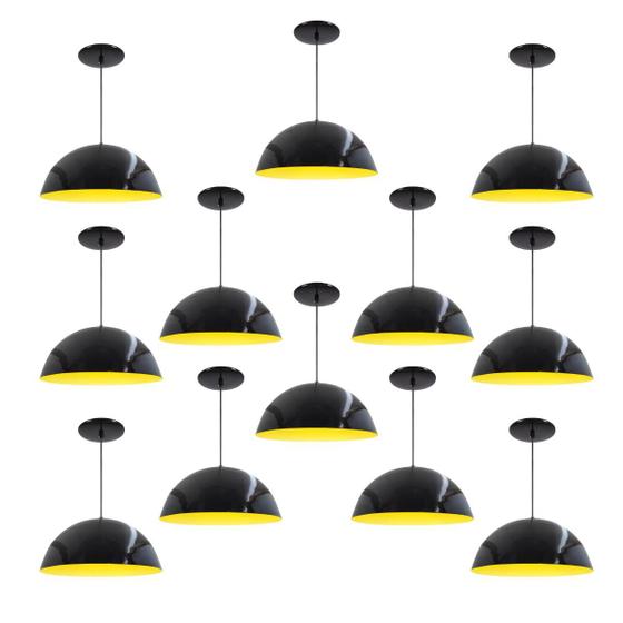 Imagem de Kit 12 Luminária Pendente Meia Lua 34cm Com Interior Amarelo Com Fiação 110/220v