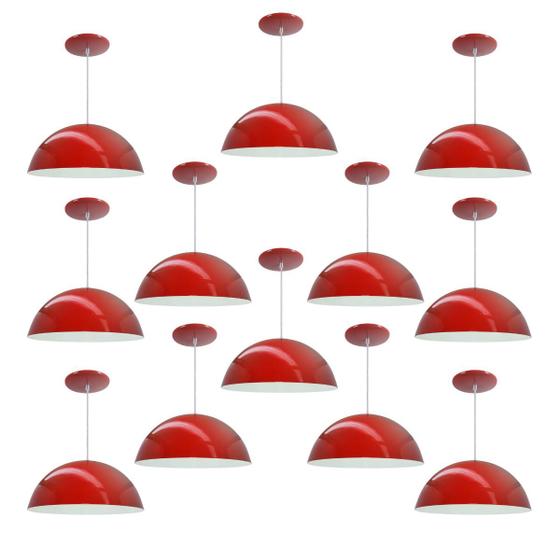 Imagem de Kit 12 Luminária Pendente Meia Lua 34cm Com Interior Branco Brilho Com Fiação 110/220v