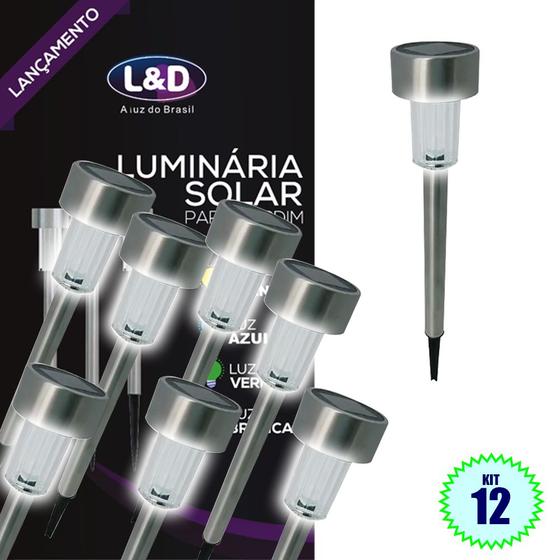 Imagem de Kit 12 Luminárias Solar LED de Jardim Decoração Super Slim Inox L&D