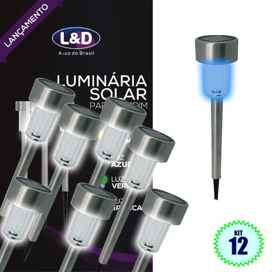 Imagem de Kit 12 Luminárias Solar LED de Jardim Decoração Super Slim Inox L&D