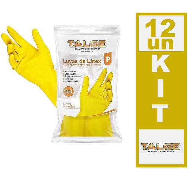 Imagem de Kit 12 Luva Látex P Amarela 12 Pares Anatômicas Resistentes