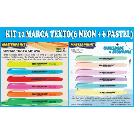 Imagem de KIT 12 Marca Texto(6 neon + 6 pastel) Masterprint