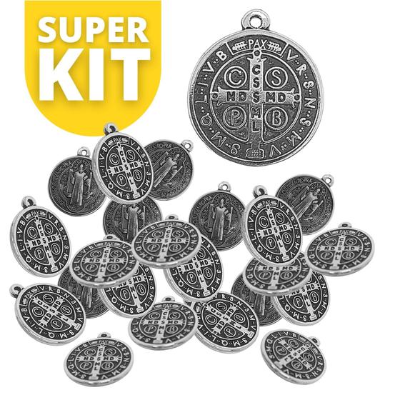 Imagem de Kit 12 Medalha De São Bento Prata 2,6cm Atacado Revenda