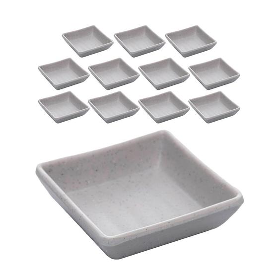 Imagem de Kit 12 Mini Bowl Porta Shoyu Melamina Quadrado Tóquio Sushi Granilite Lyor 7cm