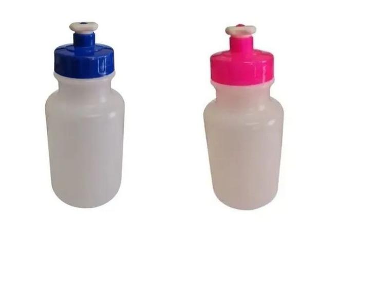 Imagem de Kit 12 Mini Garrafas Squeeze 300ml tampa rosa e azul