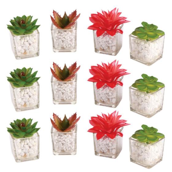 Kit 12 Mini Planta Flor Artificial Suculenta Atacado Vaso Vidro Casa  Decoração Ambientes - Mundiart - Plantas Artificiais - Magazine Luiza