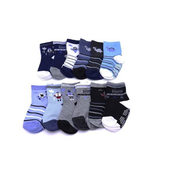 Imagem de Kit 12 Pares de Meia Infantil Masculina Antiderrapante