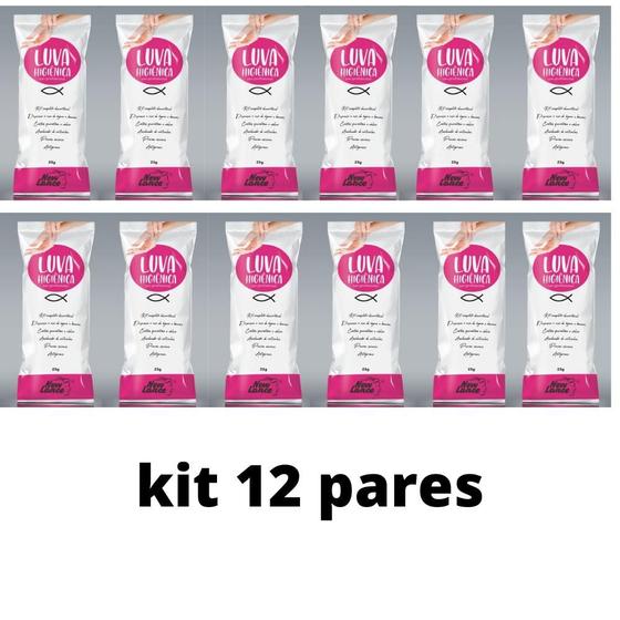 Imagem de Kit 12 Pares Luvas Higiênicas Manicure Descartável com Hidratante, Palito e Lixa New Lance