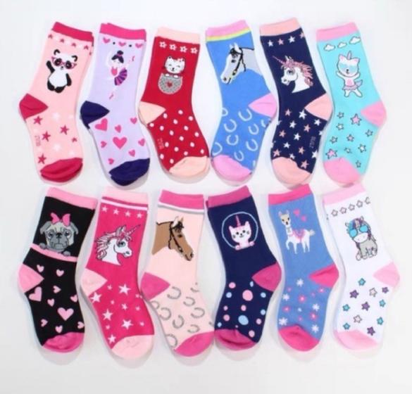 Imagem de Kit 12 Pares Meias Infantil Lindas Estampas De (0 a 10 Anos)