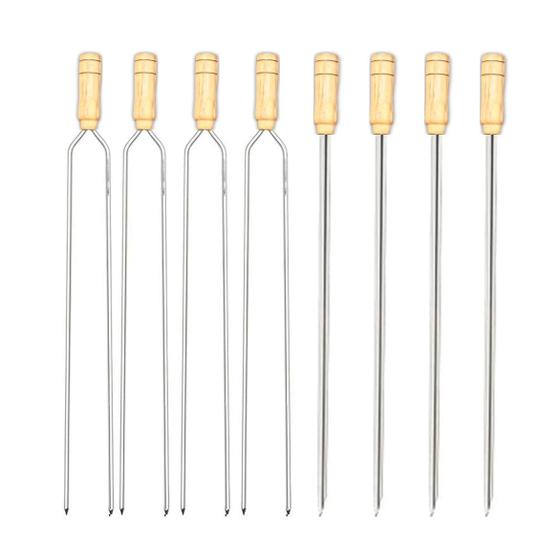 Imagem de Kit 12 Pçs Espeto Churrasco 09 Duplo e 03 Simples Reforçado Aço Galvanizado Cabo Madeira Varios Tamanhos Hannah 