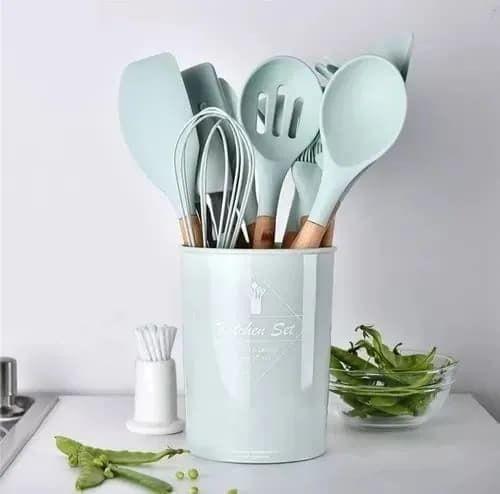 Kit 12 Peças De Talheres Silicone Madeira Utensílios Premium Menor preço em Kit 12 Peças De Talheres Silicone Madeira Utensílios Premium