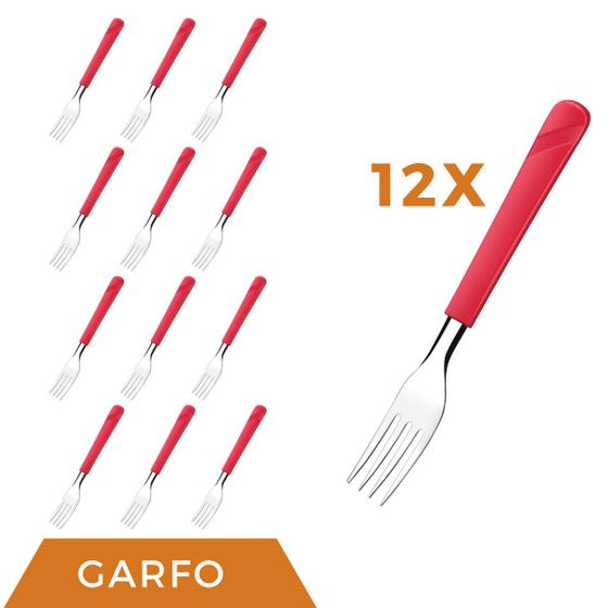 Imagem de Kit 12 Peças Garfos Aço Inox Plástico Vermelho Luna Almoço