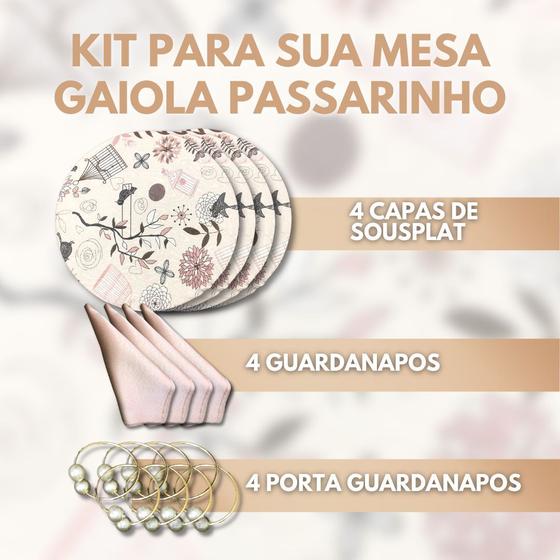 Imagem de Kit 12 Peças Mesa Posta Capa+porta+guardanapo - Gaiola Passarinho