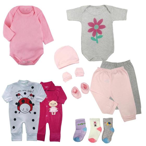 Imagem de Kit 12 Peças Roupa De Bebê Enxoval Body Macacão Calça Touca