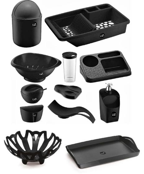 Kit 12 Peças Utensílios Para Cozinha Com Lixeira e Escorredor de Louças Bpa Free UZ Menor preço em Kit 12 Peças Utensílios Para Cozinha Com Lixeira e Escorredor de Louças Bpa Free UZ