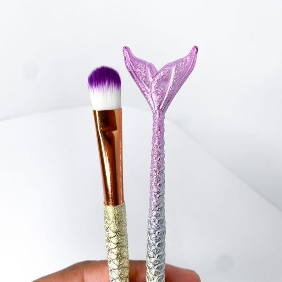 Imagem de Kit 12 Pinceis de maquiagem sereia glitter multifuncional e prático