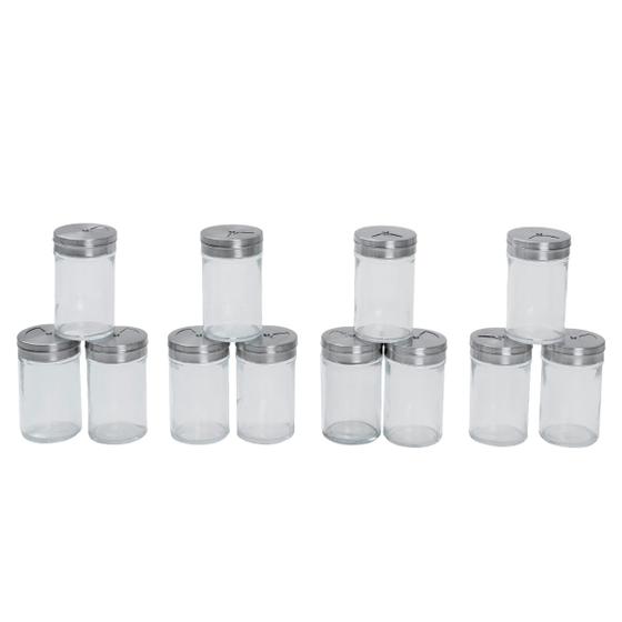 Imagem de Kit 12 Porta temperos com tampa giratória inox e vidro 90ml - Mozcada