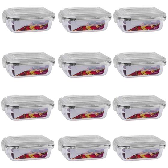 Imagem de Kit 12 Potes De Vidro Retangular Hermético 370ml