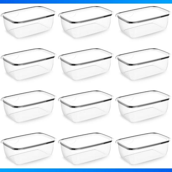 Imagem de Kit 12 Potes Plásticos Retangular Com Tampa, Jogo Pote BPA Free. Conjunto Potinhos Fitness