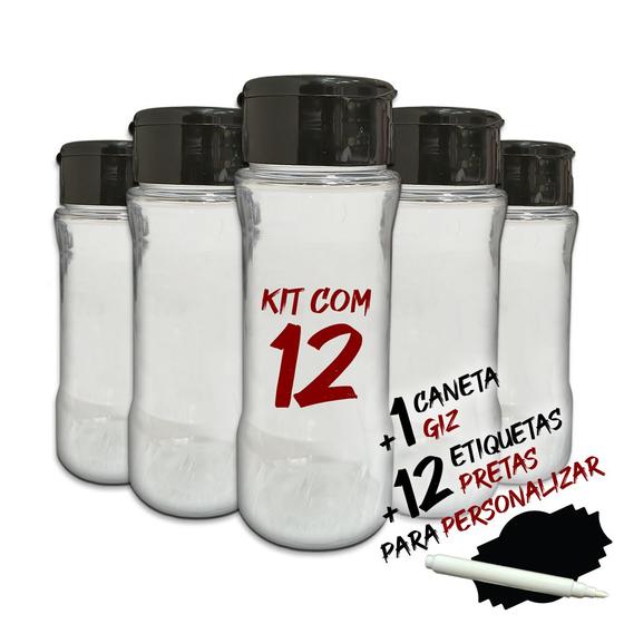 Imagem de Kit 12 Potes T130 Tempero Cozinha + Etiquetas + Caneta Giz