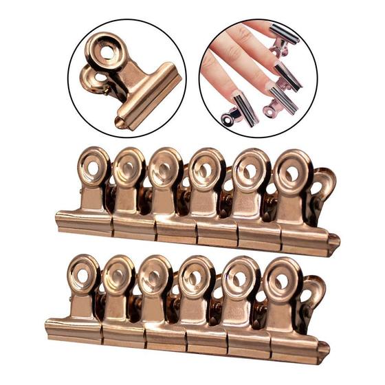 Imagem de Kit 12 Presilhas Curvatura C Unhas De Gel Metal Rosé 29Mm