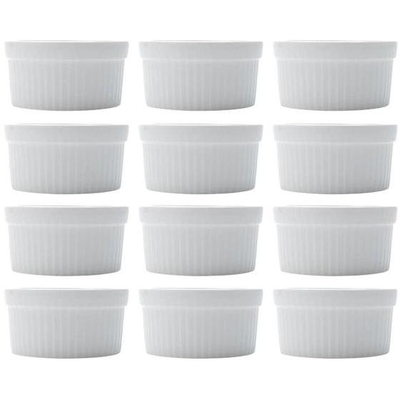 Imagem de Kit 12 Ramekins Porcelana Branco 240ml Lyor Canelado Tigelas