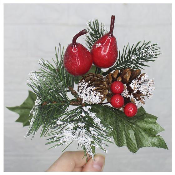 Imagem de Kit 12 Ramos Pera Decoração Natal Artificial Com Detalhes Branco 17cm