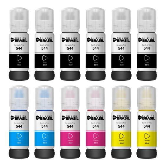 Imagem de Kit 12 Refil de Tinta compatível T544 para impressora Ecotank Epson L3250, L3210, L5290, L5592, L3150, L3110, L5190