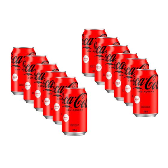 Kit 12 Refrigerante Coca Cola Sem Açúcar Lata 350ml Menor preço em Kit 12 Refrigerante Coca Cola Sem Açúcar Lata 350ml