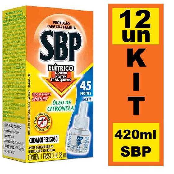 Imagem de Kit 12 Repelente Elétrico Líquido Refil SBP 35ml 45 Noites