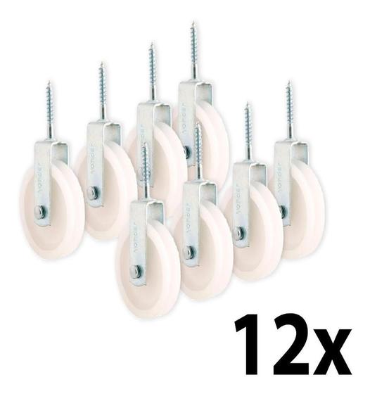 Imagem de Kit 12 Roldana Branca Plástica Com Parafuso 6cm