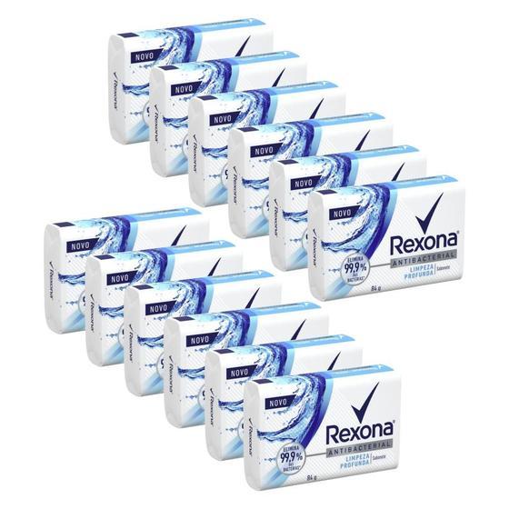Kit 12 Sabonetes em Barra Antibacterial Limpeza Profunda Rexona 84g Menor preço em Kit 12 Sabonetes em Barra Antibacterial Limpeza Profunda Rexona 84g
