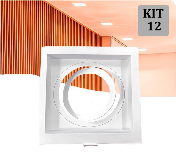 Imagem de Kit 12 Spot Embutir AR70 Recuado Quadrado Branco Com Soquete