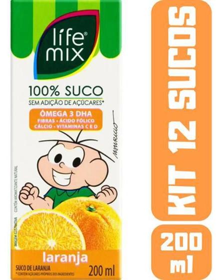 Imagem de Kit 12 Sucos Life Mix Kids 200Ml Turma Da Mônica Laranja