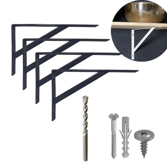 Kit 12 Suportes Mão Francesa para Prateleira de 30 cm + kit Instalação + Broca Menor preço em Kit 12 Suportes Mão Francesa para Prateleira de 30 cm + kit Instalação + Broca