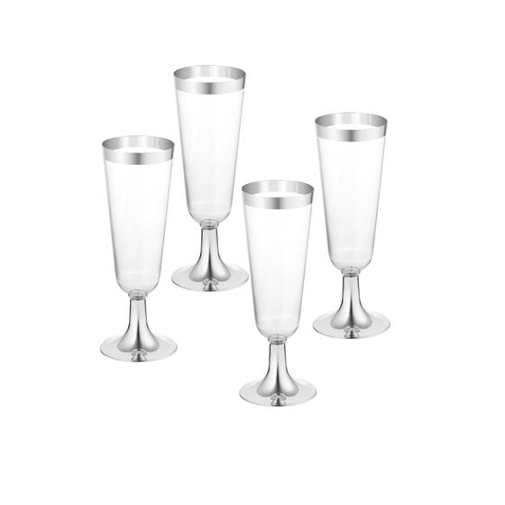 Imagem de Kit 12 Taças De Champanhe Em Plástico Com Borda Prata 150Ml