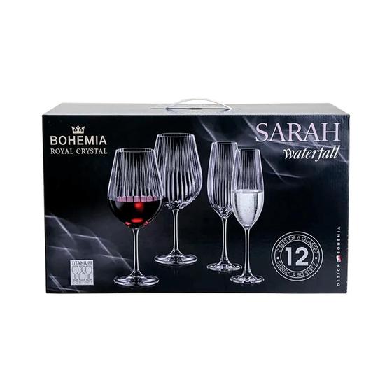 Imagem de Kit 12 Taças de Cristal Sarah Bohemia para Vinho e Espumante