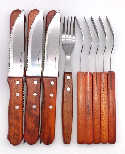 Kit 12 talheres de churrasco garfos e facas inox e cabo madeira mundiart Menor preço em Kit 12 talheres de churrasco garfos e facas inox e cabo madeira mundiart