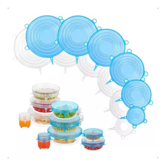 Imagem de Kit 12 Tampas Silicone Flexível Para Panela Pote Universal