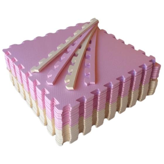 Imagem de Kit 12 Tatame Tapete EVA Rosa Claro e Creme 50x50x2cm 20mm