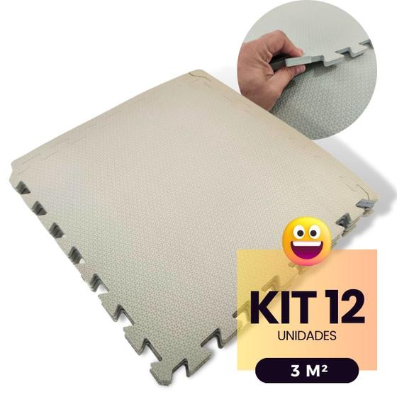 Imagem de Kit 12 Tatames Infantil Colorido 50cmx50cm 10mm (Montado 3m²) +24 Bordas p/ Bebê Criança Pet Piscina Brinquedo Quebra Cabeça