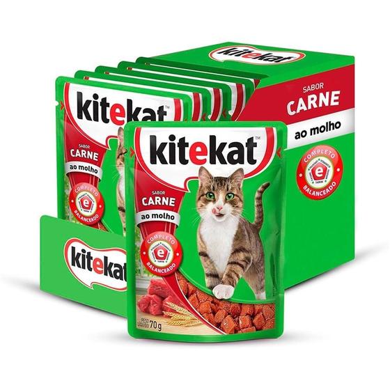 Imagem de Kit 12 Un. Ração Úmida Kitekat Sachê Gatos Adultos Carne Ao