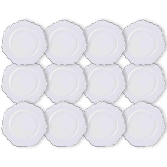 Imagem de Kit 12 Un Sousplat De Chá Branco Com Prata  25Cm Rafimex