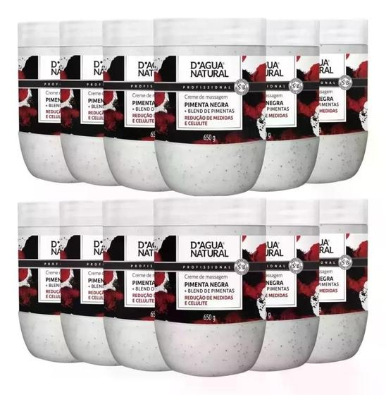 Imagem de Kit 12 Unidades Creme Massagem Pimenta Negra Redutor Medidas E Celulite 650g Dagua Natural