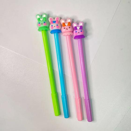 Imagem de Kit 12 unidades de canetas em gel formato coelhinha macia prática