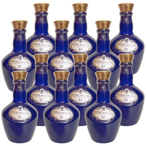 Kit 12 Unidades Royal Salute 21 anos Azul 50ml miniatura Menor preço em Kit 12 Unidades Royal Salute 21 anos Azul 50ml miniatura