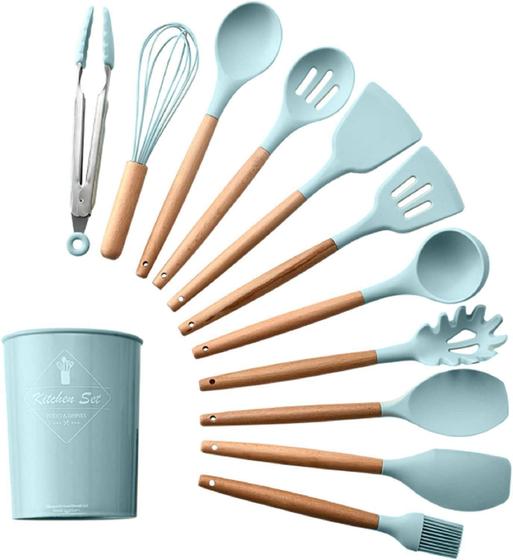 Imagem de Kit 12 Utensílios Cozinha Em Silicone E Cabo Madeira ul