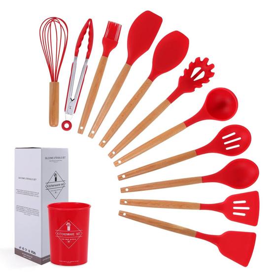 Kit 12 Utensílios de Cozinha Peças Jogo de em Silicone Completo Antiaderente - Kit Silicone Imagem de Kit 12 Utensílios de Cozinha Peças Jogo de em Silicone Completo Antiaderente