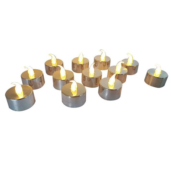 Imagem de Kit 12 Velas LED Prateada Plástico Decorativa Decorativo Casa